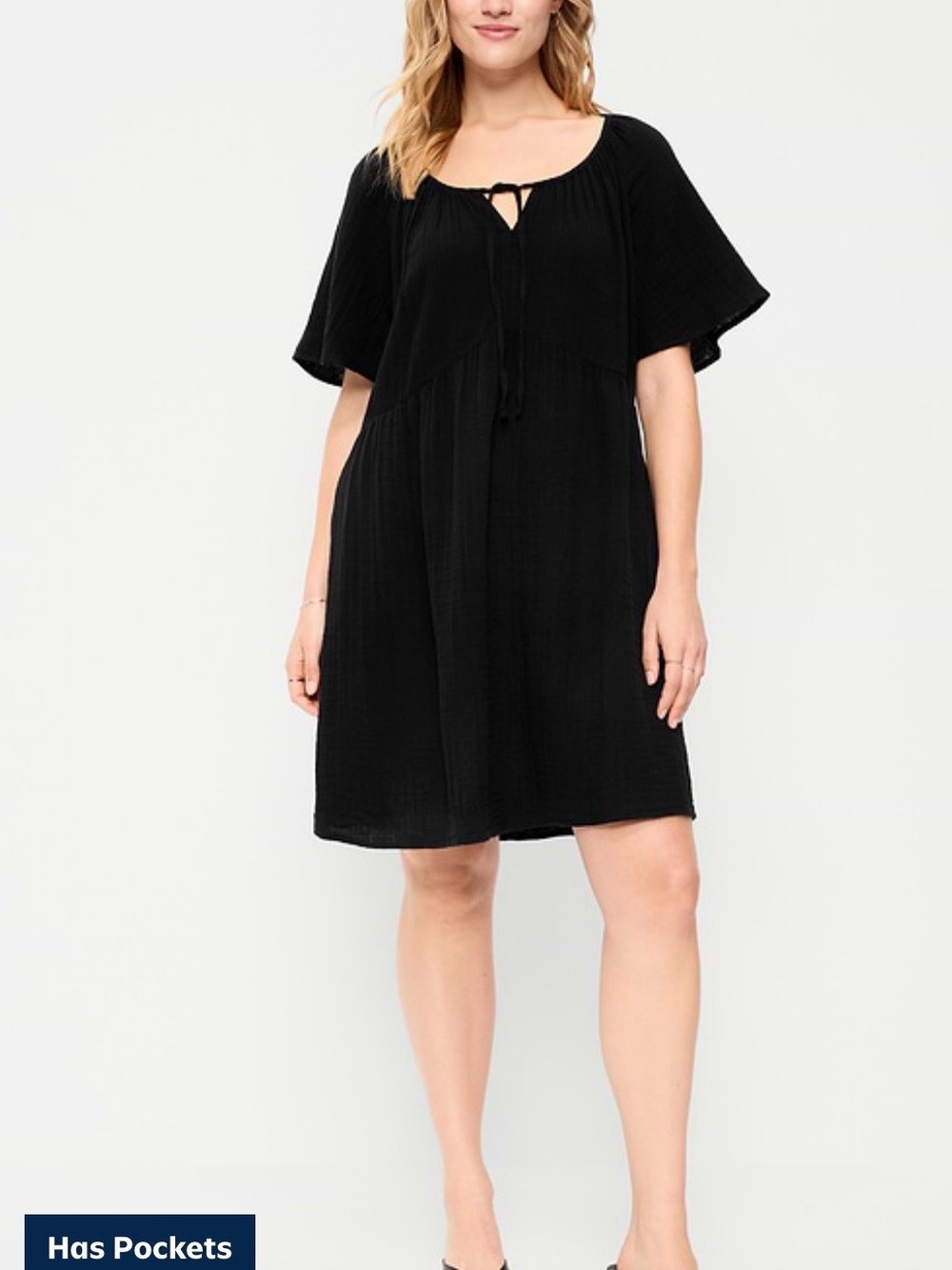 Old Navy Black Cotton Tie-Neck Summer Dress